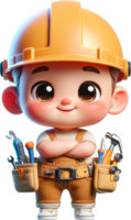 A cute male baby electrician wearing a safety helmet and tool belt smiling and standing confidently png