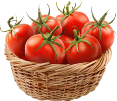 bunch of tomatoes in a basket isolated on a transparent background png