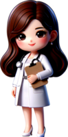 A female doctor in a white lab coat with a stethoscope around her neck standing with a smile isolated png