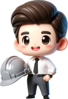 a cute 3D rendering male architect in semi formal attire holding a hardhat standing with a confident smile png