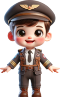 A cute male baby Pilot in uniform smiling and standing confidently isolated png