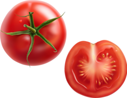 uma fresco maduro tomate com fatia isolado em uma transparente fundo png