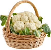 Fresh white cauliflower in a basket isolated on a transparent background png