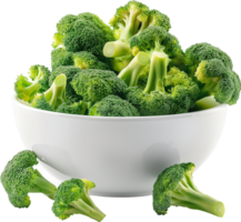 Fresh broccoli florets in a bowl isolated png
