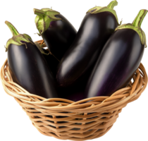 A eggplants in a basket isolated on a transparent background png