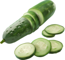 Fresh Green Cucumber with slice isolated on a transparent background png