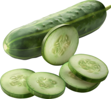 Fresh Green Cucumber with slice isolated on a transparent background png