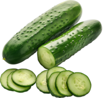 Fresco verde Pepino con rebanada aislado en un transparente antecedentes png