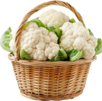 Fresh white cauliflower in a basket isolated on a transparent background png