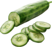 Fresco verde Pepino con rebanada aislado en un transparente antecedentes png