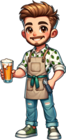 A cute Brewmaster with a glass of beer smiling and standing confidently isolated png