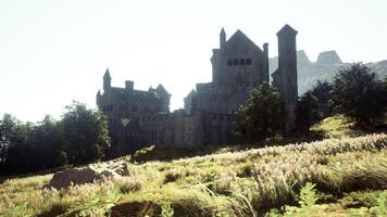 Aerial view of medieval castle with inner and outer courtyard photo