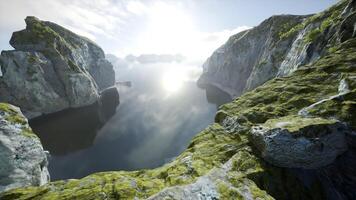 Aerial summer sky panorama view of norway mountains photo