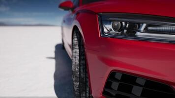 Close up detail of sport car in salt desert photo