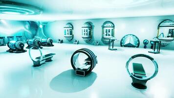 A diverse collection of objects in a futuristic laboratory photo