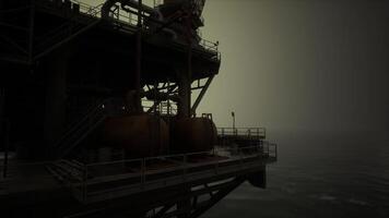 A massive oil rig towering over the ocean photo