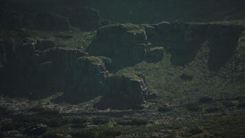 A group of large rocks in the middle of a field photo