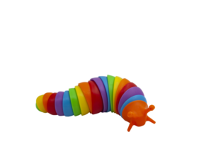 Multicoloured anti-stress plastic slug. Sensory toys for children. Flexible multicoloured toy without background. A game for developing imagination and fine motor skills. png