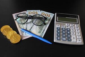 Money, US dollar bills background. Finance and Economy concepts. Money scattered on the desk. photo