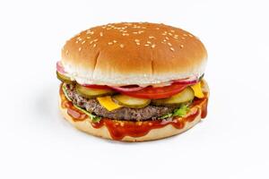 fresh tasty burger isolated on transparent background photo