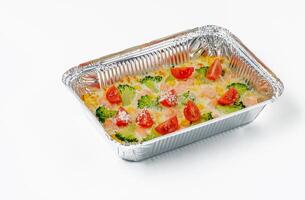 appetizing casserole with salmon and broccoli isolate 1 photo