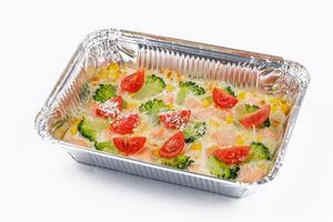 appetizing casserole with salmon and broccoli isolate 2 photo