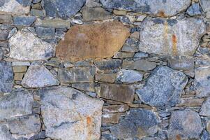 Texture of old stone brick wall in city photo