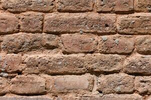 Panoramic view of empty, old, red brick wall background with copy space photo
