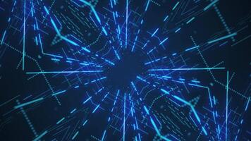 A futuristic blue grid network of blinking digital data lights and floating particles. Connectivity and connections concept technology motion background animation. video