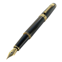 un negro y oro fuente bolígrafo en un transparente antecedentes generado por ai png