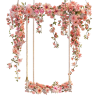 en gunga med rosa blommor hängande från den ai-genererad png