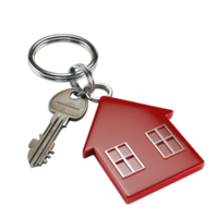 sleutelhanger met huis en sleutel Aan transparant achtergrond ai-gegenereerd png