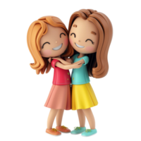 two girls hugging each other on transparent background AI-Generated png