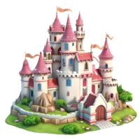 a cartoon castle with a red roof and turrets AI-Generated png