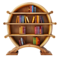 un' di legno libro mensola con libri su esso ai-generato png