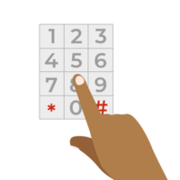 Index finger pressing key number on keyboard machine. Hand pressing number on button number. png