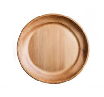 Round wooden plate bowl on transparent background png