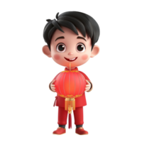 Chinese new year cartoon boy holding lantern on transparent background. png