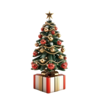 Christmas tree with presents on top of it on transparent background. png