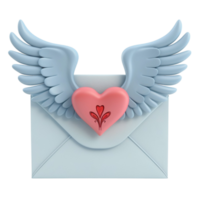 An envelope with a heart and wings on it on transparent background. png