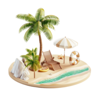 Isometric beach scene with palm trees and a lifeguard on transparent background. png