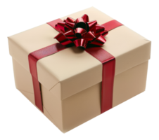 Gift box with red ribbon and bow on transparent background - stock . png