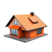 Illustration of a Simple Orange House with a Gabled Roof in 3D Rendering png