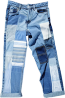 Patchwork Denim Jeans with Various Fabrics. png