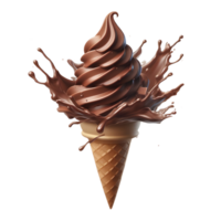 chocolate ice cream cone with splash on transparent background png