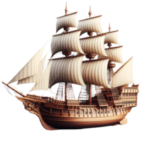 Sailing old pirate ship isolated on transparent background png