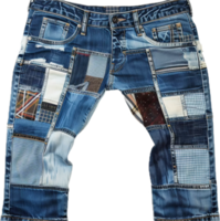 patchwork denim jeans avec divers tissus. png