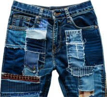 Patchwork Denim Jeans with Various Fabrics. png