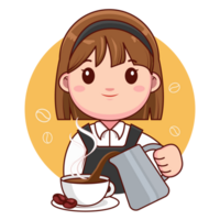 dessin animé barista fille avec chaud café png