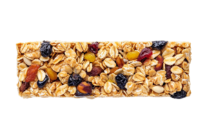 A granola bar with a mix of oats, nuts, and dried fruits isolated on transparent background png